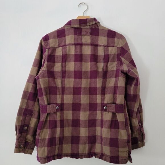 Duluth Trading Co Quilted Flannel Shacket Purple/Olive Snap Small Insulated - Picture 3 of 7